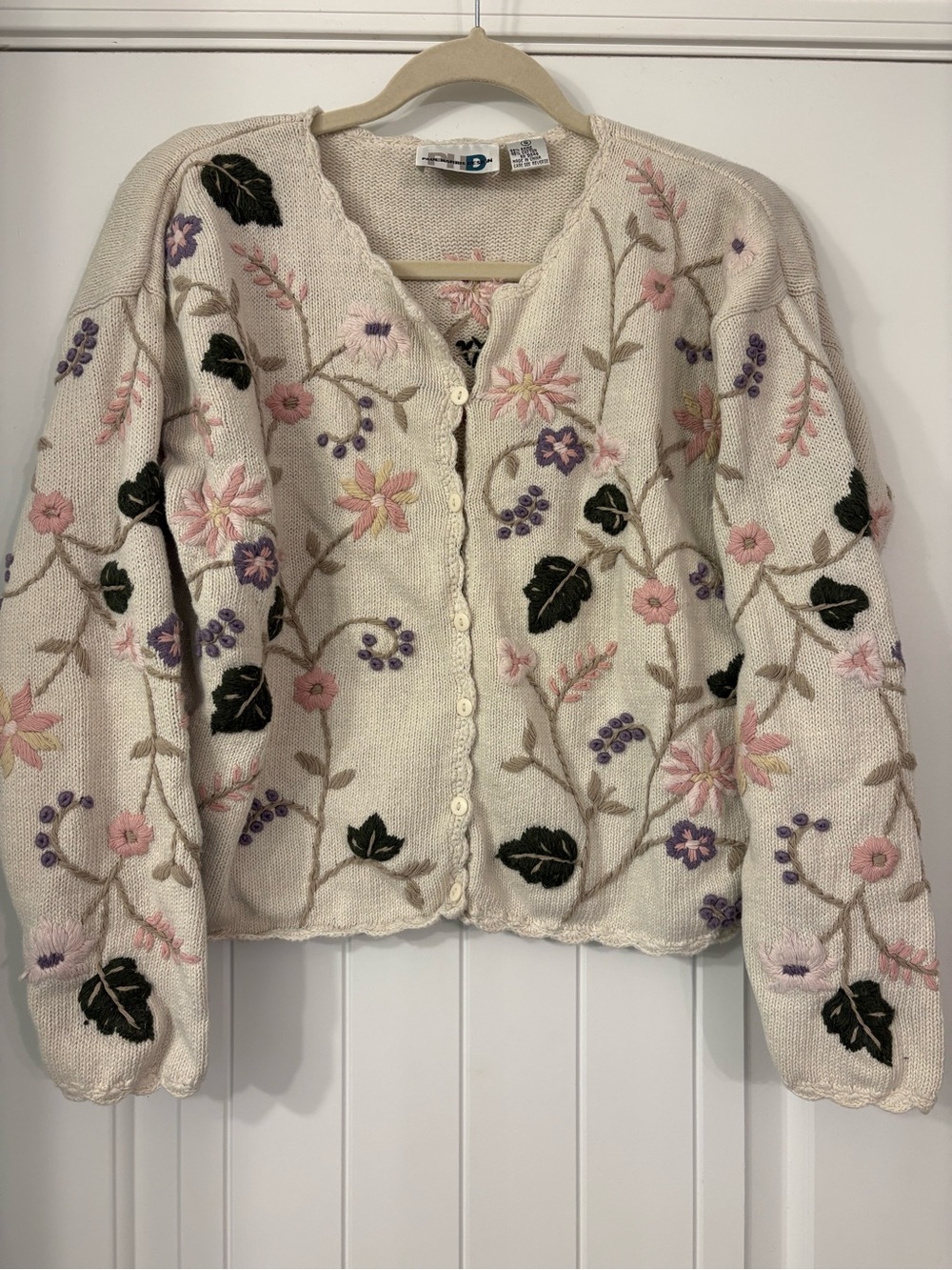 Vintage Paul Harris Design Floral Embroidered Cream Cardigan